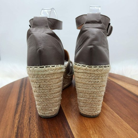 Steve Madden Wilkes Espadrille Wedge 11 Taupe Suede Leather Open Toe Ankle Strap - Picture 7 of 13